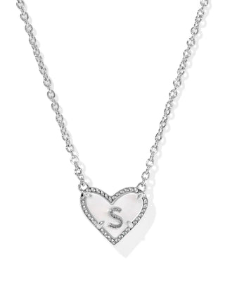 Kendra Scott Heart Letter S Short Pendant Necklace Silver Ivory Mother Of Pearl-Necklaces-Kendra Scott-08/21/25,N01144RHD-The Twisted Chandelier