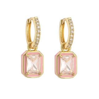 Enamel & Emerald-Cut Crystal Huggie Drop Earrings-JOSSLYN by wall to wall-40E475-The Twisted Chandelier