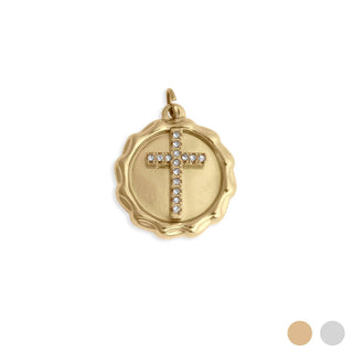 18K Gold PVD Stainless Steel Stone Cross Pendant-Stainless Steel Charm-WJW-Gold-The Twisted Chandelier
