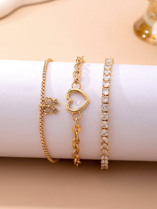 Multi-Layer Rhinestone Heart Chain Bracelet-JOSSLYN by wall to wall-80B1661-The Twisted Chandelier