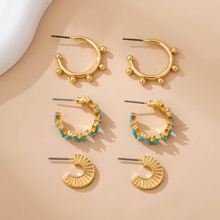 Turquoise Enamel Hoop Trio Earring Set-JOSSLYN by wall to wall-80E61672-The Twisted Chandelier