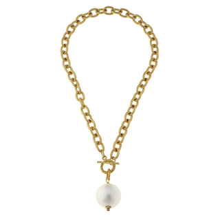 Susan Shaw Cotton Pearl on Gold Toggle Necklace-Necklace-Susan Shaw-The Twisted Chandelier