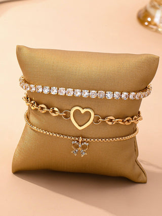 Multi-Layer Rhinestone Heart Chain Bracelet-JOSSLYN by wall to wall-80B1661-The Twisted Chandelier