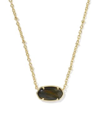 Kendra Scott Tiger Striped Elisa Short Pendant Necklace Gold Dark Brown Hawk's Eye